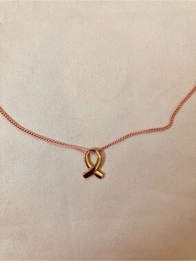 Plunder Gold Ribbon Breast Cancer Awareness Charm Necklace - Rose Chain